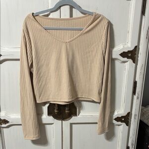 SHEIN Beige Ribbed V-Neck Crop Top